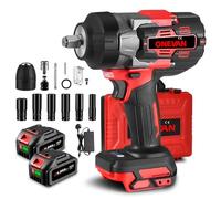 Impact Wrench 1/2 inch - Cordless Impact Gun 1253.9 ft·lbs (1700 N.m)Max Torque Brushless Impact Wrenches, 3 Speed Forward and 2 Reverse Impact Driver, 2*4.0Ah Battery, 6 Sockets, for Car Tyre Change