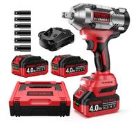 Impact Wrench Battery 1490 N.m with 2x 4000 mAh Batteries and 6 Sockets Red