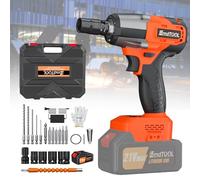 Impact Wrench with Battery and Charger, 1/2 Inch Cordless Impact Gun Brushless, 450Nm High Torque, Power Drill Driver Wrench Tool with Adaptor, 4 Sockets, 5 Drill Bits, 7 Screws - Orange