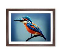 Impactful Kingfisher Bird Framed Wall Art Print A2 Walnut