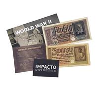 IMPACTO COLECCIONABLES | 2 Authentic World War II Banknotes (Third Reich Invasion) | Historic 20 and 50 Reichsmark Collectible Pieces with Certificate of Authenticity