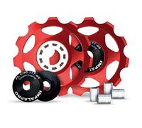 Impalapro Bike Set of 2 11T Jockey Wheel - Pulley Wheel for Derailleurs for Bikes Ultralight and Durable with Ceramic Bearing for MTB or Road Bike - Derailleur Pulley - Shimano Derailleur (Red)