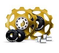 Impalapro Bike Set of 2 11T Jockey Wheel - Pulley Wheel for Derailleurs for Bikes Ultralight and Durable with Ceramic Bearing for MTB or Road Bike - Derailleur Pulley - Shimano Derailleur (Gold)