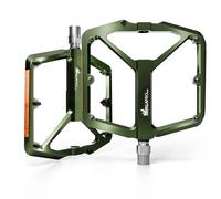 IMPALAPRO Flat Bike Pedals with Reflectors CNC Aluminium 9/16” - MTB Pedals with Extra Wide Platform and Removable Anti-Slip Pins - Lightweight Pedals for Mountain Bike & Road Bike 355 g (army green)