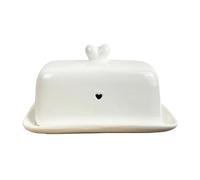 Imperfect Glaze Blue Heart White Ceramic Butter Storage Dish with Covered Lid
