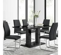 Imperia Black High Gloss Dining Table and 6 Modern Lorenzo Dining Chairs Set - Black