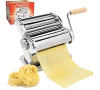 Imperia Italian Double Cutter Pasta Machine, Homemade Pasta Maker with Detachable Wooden Handle, Adjustable Dial with Six Thickness Settings