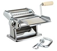Imperia Italian Double Cutter Pasta Machine, Homemade Pasta Maker with Detachable Wooden Handle, Adjustable Dial with Six Thickness Settings