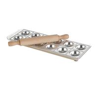 Imperia Italian Twelve Hole Ravioli Mould Tray and Rolling Pin, Silver/Brown, 12 Holes