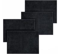 Imperial Black Bath Mat Non Slip Anti Mould (4 pack) - Bathroom Mat 50x80cm Machine Washable Bath Mats Super Absorbent Extra Soft Fluffy Shower Mat