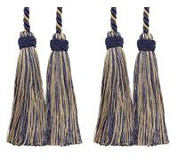 Imperial Collection Double Tassel Curtain and Drapery Tieback/Holdback, 4" Tassel (10cm) 26" Spread (66cm) # ICT, Nautical Gold #1152 (Light Gold, Yellow Gold, Navy Blue) Set of 2