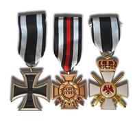 Imperial German WWI Medal Set - Iron Cross 1914, Honor Cross, Red Eagle Crown replica