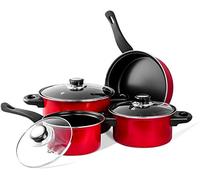 Imperial Home 7 Pc Carbon Steel Nonstick Cookware Set, Pots & Pans, Dishwasher Safe Cooking Set, Kitchen Essentials (Red)