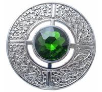 Imperial Kilt Products Scottish Kilt Fly Plaid Brooch Celtic Knot Silver Finish, Ladies Shawl and Scarf, Women Pin & Brooches Chrome, Tartan Scarf, Sash, Highland Wear Jewellery (Green Stone)