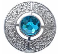 Imperial Kilt Products Scottish Kilt Fly Plaid Brooch Celtic Knot Silver Finish, Ladies Shawl and Scarf, Women Pin & Brooches Chrome, Tartan Scarf, Sash, Highland Wear Jewellery (Sky Blue Stone)