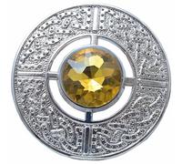 Imperial Kilt Products Scottish Kilt Fly Plaid Brooch Celtic Knot Silver Finish, Ladies Shawl and Scarf, Women Pin & Brooches Chrome, Tartan Scarf, Sash, Highland Wear Jewellery (Yellow Stone)