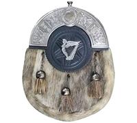 Imperial Kilt Products - Traditional Scottish Full Dress Celtic Sporran in Fox/Rabbit Fur Dress Sporran with Belt (Harp Badge)