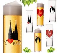 Imperial Kölsch Glasses with Cologne Cathedral Motifs 200 ml (Max 240 ml) Set of 6 Cologne Rods 0.2 L Beer Glasses Cologne