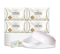 Imperial Leather Bar Soap Gentle Care Laundry White Cream - Gentle Bath Soaps & Hand Wash - Natural Bars Multipack (4 x 90g) with Portable Soap Tray with Lid - Long-Lasting Skincare & Everyday Wash