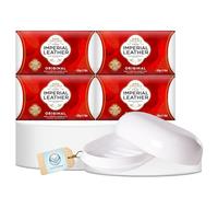 Imperial Leather Classic Soap Bars Original Cleansing - Gentle Bath Soap & Hand Wash - Natural Soap Bars Multipack (4 x 90g) with Portable Soap Tray with Lid - Long-Lasting Skincare & Everyday Wash