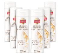 Imperial Leather Ultimate Moisture Vanilla & White Orchid Body Wash, Ultra Rich Lather & Soothing Fragrance, Suitable for Sensitive Skin, Vegan & Cruelty Free (225ml), Multipack 6 x 225ml