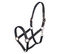 Imperial Riding Classic Sport Headcollar Made of Durable Nylon, Soft Padded with Neoprene, Adjustable, with Carabiner & Luxury Rose Gold/Gold Fittings, Comfortable Horse Headcollar, Black, Foal