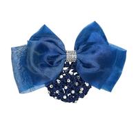 Imperial Riding Hair Bow IRH with Hair Net and Rhinestones French Feather Clip 100% Polyester Navy
