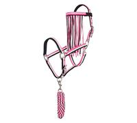 Imperial Riding Halter Set with Tie Rope & Fly Fringe - Durable Nylon Halter with Buckle, & Snap Hook, Comfortable & Easy to Clean, Neon Pink, Cob