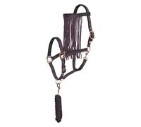 Imperial Riding Halter Set with Tie Rope & Fly Fringe - Durable Nylon Halter with Buckle, & Snap Hook, Comfortable & Easy Care, Multi Bordeaux, Pony
