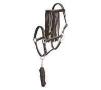 Imperial Riding Halter Set with Tie Rope & Fly Fringe - Durable Nylon Halter with Buckle, & Snap Hook, Comfortable & Easy to Clean, Multi Walnut, Pony