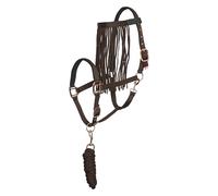 Imperial Riding Halter Set with Tie Rope & Fly Fringe - Durable Nylon Halter with Buckle, & Snap Hook, Comfortable & Easy Care Walnut, Pony