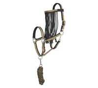 Imperial Riding Halter Set with Tie Rope & Fly Fringe - Durable Nylon Halter with Buckle, & Snap Hook, Comfortable & Easy to Clean, Multi Olive, Pony