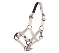 Imperial Riding Headcollar IRH-Rebel - Shiny Satin Polyester, Heavy Duty Nylon Base, Black Metal Fittings & Logo Coin Detail, Stylish Premium Headcollar for Stable & Willow, Grey Sand, Cob