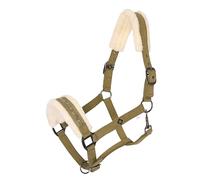 Imperial Riding Headcollar IRHJewel - Glamorous Softshell Halter with Faux Fur Padding & Rhinestones, Adjustable, Comfortable Horse Halter for Stable, Training & Pasture, Olive Green, Full