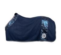 Imperial Riding IRH Ambient Hide & Ride Fleece Blanket, Horse Fleece and Cooler Blanket Made of Microfleece with Faux Fur Withers, Cross Straps and Tail Cord, Navy, 155