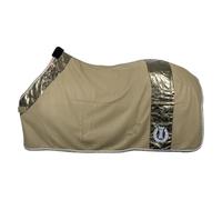 Imperial Riding IRH Ambient Hide & Ride Fleece Blanket, Horse Fleece and Cooler Blanket Made of Microfleece with Faux Fur Withers, Cross Straps and Tail Cord, Olive Green, 135