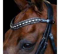 Imperial Riding IRH Maxima Leather Headband with Glass Rhinestones and Pin Clasp White Black Cob