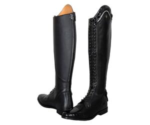 Imperial Riding IRH Olania Dressage Leather Riding Boots with Lacing and Zip Long/Tight, Black Crocodile, 8 UK