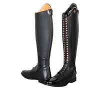 Imperial Riding IRH Olania Dressage Leather Riding Boots with Lacing and Zip Long/Wide, Black lacquer rose gold, 6 UK