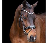 Imperial Riding IRH Olympia Bridle without Reins, Anatomical Headpiece, Calfskin Padding, Forehead & Noseband with Rhinestones, Premium Buffalo Leather, Stainless Steel Fittings, Black/Silver, Pony