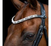 Imperial Riding IRHSlim Black Silver Full Leather Headband with Glass Rhinestones and Pin Clasp