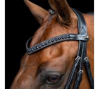 Imperial Riding IRHSlim Thin Leather Headband with Glass Rhinestones and Pin Clasp Black Pony