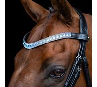 Imperial Riding IRHSlim Thin Leather Headband with Glass Rhinestones and Pin Clasp Blue Pony