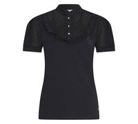 Imperial Riding Phoebe Women's Summer Top Black M Ruffle Collar Perforated Fabric I Logo