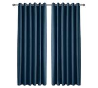 Imperial Rooms 100% Blackout Curtains for Bedroom Blue 90x90 Inch Extra Long Faux Linen Eyelet Curtains for Living Room 2 Panels with Matching Tiebacks
