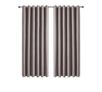 Imperial Rooms 100% Blackout Eyelet Curtains for Bedroom 66x54 Inch Mocha Curtains for Living Room Privacy Protection Linen Curtain 2 Panels with Tiebacks