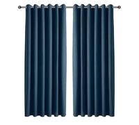 Imperial Rooms 100% Blackout Linen Curtains for Living Room 66x72 Inch Blue Eyelet Curtains for Bedroom Super Soft Noise Reducing Curtain 2 Panels with matching Tiebacks