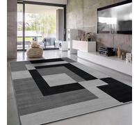 Imperial Rooms Area Rugs Living Room 160x230 Cm - Rugs for Bedroom Geometric Style Modern Floor Carpet Non Shedding Super Soft Milo Black and Grey Large Rug Easy Care