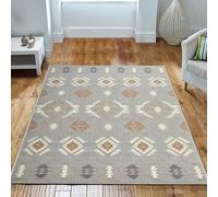 Imperial Rooms Area Rugs Living Room - Grey Rugs for Bedroom 60x110 Cm Super Soft Tribal Pattern Modern Kitchen Rug Non Shedding Geometric Carpet Easy to Clean (Nova)