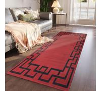 Imperial Rooms Area Rugs Living Room - Runner Rugs for Hallway Non Shedding Soft Touch Modern Floor Carpet Runners Greek Key Style Red Large Rug Easy Care (80 x 300 Cm, Lexi)